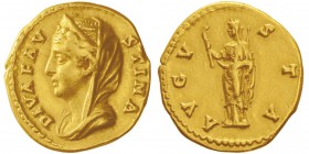 Antoninus Pius 138-161
Aureus, Rome, 141-161, AU 7.38g.
Avers : DIVA FAVSTINA Buste diadémé, drapé et voilé de Faustine mère à gauche Revers :...