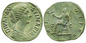 Antoninus Pius 138-161
Sestertius, Rome, 147, AE 26.22g.
Avers : DIVA FAVSTINA PIA
Buste drapé de Faustine mère à droite.
Revers : AETERNITAS S...