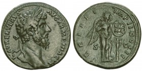 Lvcius Verus co-empereur 161-169
Sestertius, Rome, 164, AE 31.51g.
Avers : L AVREL VERVS AVG ARMENIACVS
Tête laurée de Lucius Vérus à droite.
...