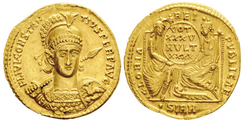 Costantius II 337-361
Solidus, Sirmium, 355, AU 4.44g.
Avers : FL IVL CONSTANT...