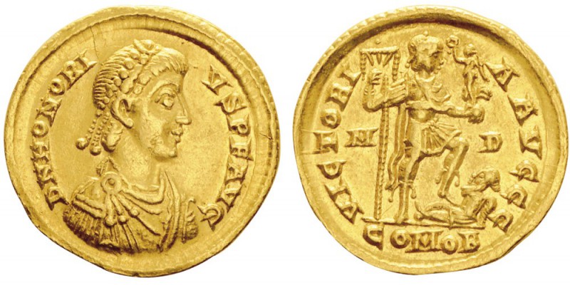 Honorius 393-423
Solidus, Milan, 402-403, AU 4.47g.
Avers : DN HONORIVS P F AV...