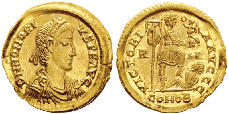 Honorius 393-423
Solidus, Rome, 404-408, AU 4.49g.
Avers : DN HONORIVS P F AVG...
