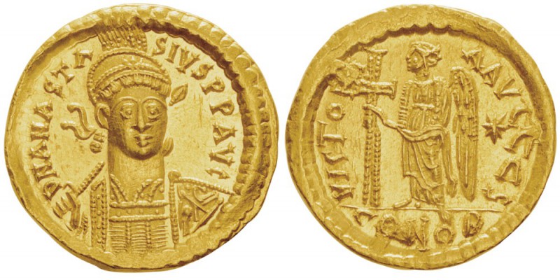 Anastasius 491-518
Solidus, Constantinople, 491-518, AU 4.47g.
Avers : D N ANA...