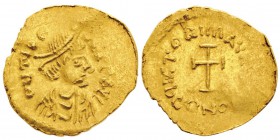 Mauricius Tiberius 582-602
Tremissis, Constantinople, 582-602, AU 1.46 g.
Avers : D N TIBERI PP AVG Buste diadémé, drapé, cuirassé à droite. Re...