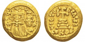 Constans II 641-668
Solidus globulaire, Carthage, 656-657, AU 4.3g.
Avers : D N CONTAN Buste barbu, couronné de Constans II de face, vêtu de la ch...