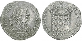 Honoré II 1604-1662
Écu, 1653, AG 27.11g.
Avers : HONO II D G PRIN MONOECI
Buste drapé et cuirassé à droite avec le grand col plat
et le cordo...
