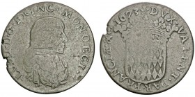 Louis I 1662-1701
Pezzetta, 1673, billon 4.23g
Avers : LVD I. D.G. PRINC. MONŒCI. Buste jeune drapé à droite. Revers : artichaut DVX VALENT PAR FR...