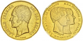 Leopold I 1831-1865
100 francs, 1853, AU 31.66g. 900‰ Ref : Fr.409, X#M3.1
Conservation : NGC AU58. Rare. Quantité : 482 ex