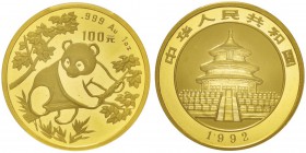 République populaire de Chine 1949-
100 yuan, 1992, AU 31.1g. 999‰ Ref : KM#395, Fr. B4
Conservation : PCGS MS67