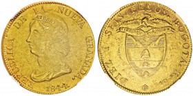 16 Pesos, Bogota, 1844 RS, AU 27g. Ref : KM#94.1, Fr.74
Conservation : NGC MS 62