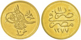Abdul Aziz AH 1277-1293 (1861-1876)
10 Qirsh, 1277/11 (1870), AU 0.86g. Ref : KM#259, Fr.14
Conservation : pr.FDC