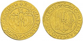 Juana y Carlos I 1516-1555
Doble Principat, Barcelone, 1521, AU 6.8g. Avers : IOANNA ET CAROLVS REGES ARAGONVM Revers : COMITES BARCINONE P V 1521
R...