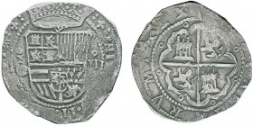 Felipe II 1556-1598
8 Reales, Toledo, non daté (1590)(M = Alejo de Montoya), AG 26.18g. 
Avers : PHIL(IPPVS) II (DEI GRA)TIA
Revers : (HI)SPANIARVM...
