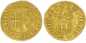 Carolingiens
Jeanne de Naples 1362-1382
Florin, Saint-Rémy, 1372, AU 2.99g
Avers : + IOhAnA: DEI: GR: IhR: SICL: REG. Champ parti de Jérusalem et...