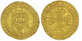 Valois (1328-1589) Louis XII 1498-1514
Ecu d’or au soleil, Seigneur de Gênes 1508-1512, AU 3.2g.
Avers : LVD DEI GRACIA FRANCOR REX Z IANVE D
Écu...