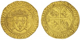 Valois (1328-1589) Louis XII 1498-1514
Écu d’or au porc-épic, Point 4e Montpellier, 1507, AU 3.42g.
Avers : LVDOVICVS DEI GRA FRANCORVM REX Écu d...