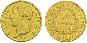 Premier Empire 1804-1814
20 francs, Toulouse, 1810M, AU 6.42g. Ref : G.1025, FR 516
Conservation : Superbe. Très rare.
Quantité : 1983 ex.