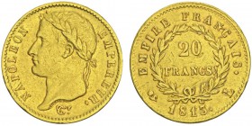 Premier Empire 1804-1814
20 francs, Bayonne, 1813L, AU 6.4g. Ref : G.1025, FR 514
Conservation : TTB/SUP. Rare