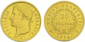 Premier Empire 1804-1814
20 francs, Perpignan, 1814Q, AU 6.4g. Ref : G.1025, FR 518
Conservation : pr.Superbe. Très rare. Quantité : 3289 ex.