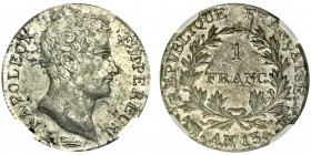 Premier Empire 1804-1814
1 Franc, Toulouse, AN13 M, AG 5g. Ref : G.443
Conservation : NGC AU500