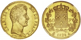 Charles X 1824-1830
40 Francs, Paris, 1828A, AU 12.9g. Ref : G.1105
Conservation : NGC AU55