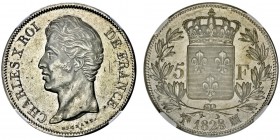 Charles X 1824-1830
5 Francs, Marseille, 1828MA, AG 25g. Ref : G.644
Conservation : NGC MS63