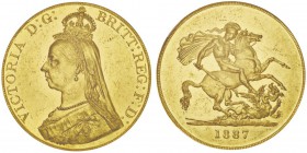 Victoria I 1837-1901
5 Pounds, 1887, AU 39.89g.
Ref : KM#769, Fr.390, Spink 3864
Conservation : NGC MS61