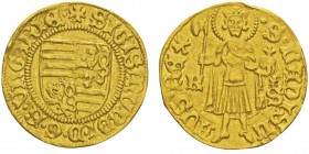 Sigismund 1387-1437
Goldgulden KS, Kremnitz, non daté (1431-37), AU 3.45g.
Avers : SIGISMVNDI D G R VNGARIE
Revers : S LADISLAVS REX / K - S (Johan...