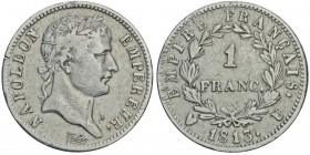 Napoléon en Italie Département de l'Éridan 1802-1814
1 Franc 1813 U, Turin, AG 4.93g. 
Ref : G.447, Mont 57, Pag 52
Conservation : pr.TTB. Coup sur...