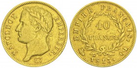 Département de Gênes 1805-1814
40 Francs, Gênes, 1813CL, AU 12.83g. 
Ref : G.1084, Mont 99, Pag -
Conservation : TTB/SUP. Rare. Quantité : 3060 ex....