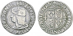 Asti
Louis XII Duc d'Orléans 1465-1498
Teston au béret, non daté, AG 9.25g.
Avers : LVDOVICVS DVX AVRELIANSIS Buste coiffé d’un béret 