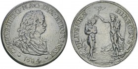 Florence
Cosimo III De' Medici 1670-1723
Piastra, 1684, AG 30.78g.
Avers : COSMVS·III·D·G·MAG·DVX·ETRVRIAE VI
Revers : FILIVS MEVS DILECTVS
Ref :...