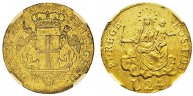 Dogi biennali (1528-1797) III fase 1637-1797
24 lire, 1793, AU 6.3g.
Ref : MIR.278.2, Fr.446, Lun.362
Conservation : NGC AU58