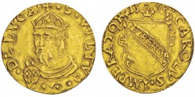 Lucca
Scudo d’oro, 1552, AU 3.39g.
Avers : CAROLVS IMPERATOR 1552
Revers : S VVLTVS DE LVCA. Armetta : X X / X
Ref : INEDIT?
Conservation : TTB