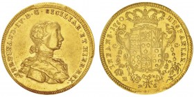 Naples Ferdinand IV de Bourbon 1759-1816 (Roi de Sicile)
6 Ducats, Naples, 1760, AU 8.76g.
Avers : FERDINAND IV D G SICILIAR ET HIER REX
Revers : H...