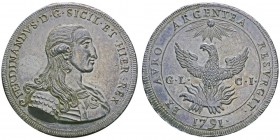 Ferdinand III 1759-1815 (Roi de Sicilie)
30 Tari, Palerme, 1791, AG 68.25g.
Avers : FERDINANDVS. D. G. SICIL. ET. HIER. REX
Buste cuirassé 
