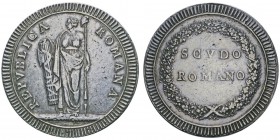 République Romaine 1798-1799
Scudo, Rome, non daté, AG 26.33g.
Avers: REPVBLICA - ROMANA La Liberté debout de face,
la tête 
