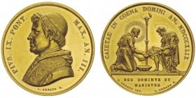 Pie IX 1846-1878
Médaille en or de T. Arnaud et L. Arnaud,
Gaeta, 1849, AN III, AU 30.61g. 32.8mm
Avers : PIVS IX PONT MAX AN III
Revers : CAIETAE...