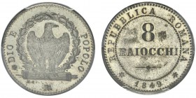 II Republica Romana
8 Baiocchi, Rome, 1849R, AG 3.9g.
Ref : Berman 3298, Mont 61, Pag.341
Conservation : PCGS MS62