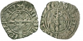 Baronnie de Vaud : Louis II, 1302-1350
Imitation Double Parisis (Doppio Tornese), Pierre-Chatel, AG 0.93g.
Avers : LVDOVICVS DE SA Lys
Revers : MON...