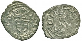 Savoie Charles II 1504-1553
Demi-quart, Ier type, Nice, non daté, Billon 0.72g.
Avers : KROLVS SECOND N Écu de Savoie un noeud au-dessus
Revers : D...