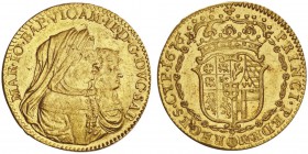 Savoie Vittorio Amedeo II 1675-1730 - Régence de Marie-Jeanne (1675-1680)
Doppia, Turin, 1676, AU 6.65g.
Avers : MAR IO BAP VIC AM II D G DVC SAB
B...