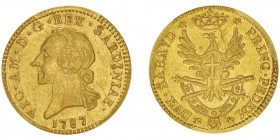 Sardaigne Vittorio Amedeo III 1773-1796
Mezza Doppia, Turin, 1787, AU 4.55g.
Ref : MIR.984b, Mont.317, Fr.1121, C#65
Conservation : PCGS AU53