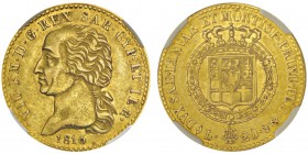 Vittorio Emanuele I 1802-1821
20 lire, Turin, 1816, AU 6.45g.
Ref : MIR.1028a (R2), Mont.17, Pag.4, Fr.1129, KM C#95
Conservation : NGC AU53. Rare
