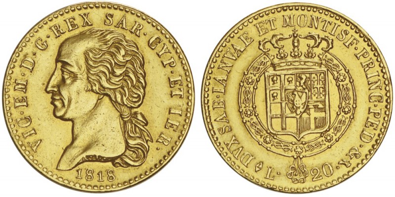 Vittorio Emanuele I 1802-1821
20 lire, Turin, 1818, AU 6.43g.
Ref : MIR.1028c ...