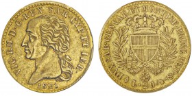 Vittorio Emanuele I 1802-1821
20 lire, Turin, 1821, AU 6.38g.
Ref : MIR.1029a (R3), Mont.23, Pag.9, Fr.1129, KM C#95
Conservation : PCGS XF45. Très...