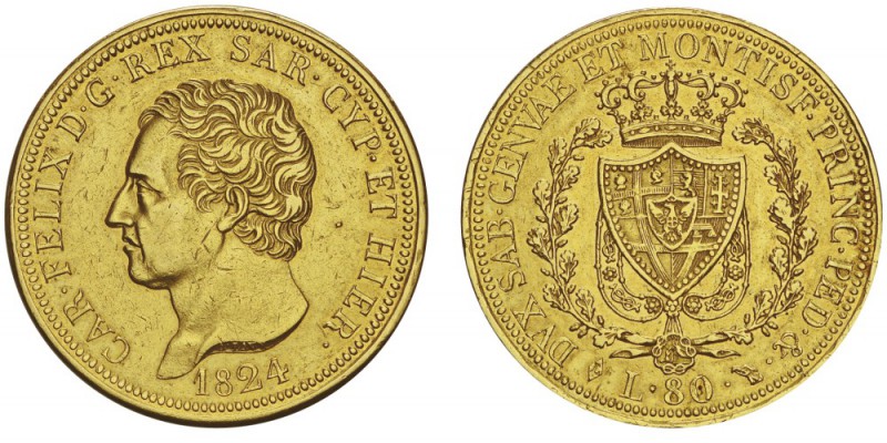 Carlo Felice 1821-1831
80 lire, Turin, 1824 (L), AU 25.72g.
Ref : MIR.1032c, M...