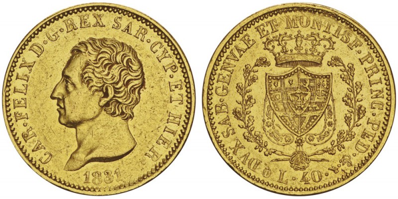 Carlo Felice 1821-1831
40 lire, Turin, 1831 (P), AU 12.88g.
Ref : MIR.1033d (R...