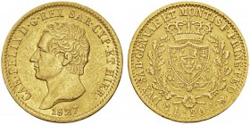 Carlo Felice 1821-1831
20 lire, Gênes, 1827, AU 6.4g.
Ref : MIR.1034i (R3), Mont.40, MDI 398i, Fr.1137
Conservation : PCGS AU50. Rarissime.