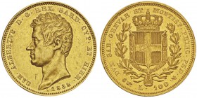 Carlo Alberto 1831-1849
100 lire, Turin, 1832 (P), AU 32.18g.
Ref : MIR.1043b, Mont.01, Pag.135, Fr.1138, C#117.2
Conservation : pr.Superbe